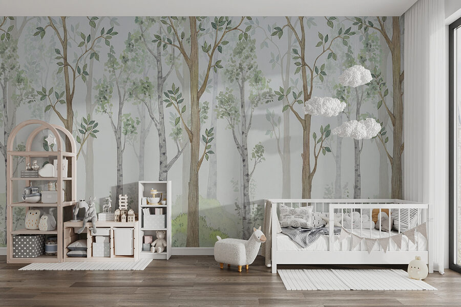 Pittura ad acquerello di alberi ed erba