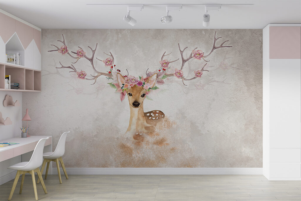 Watercolor of a deer with flowers on horns Watercolor of a deer with flowers on horns