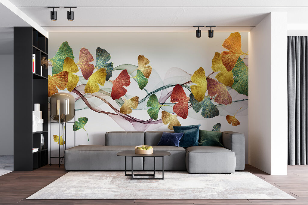 Colorful leaves and swirls