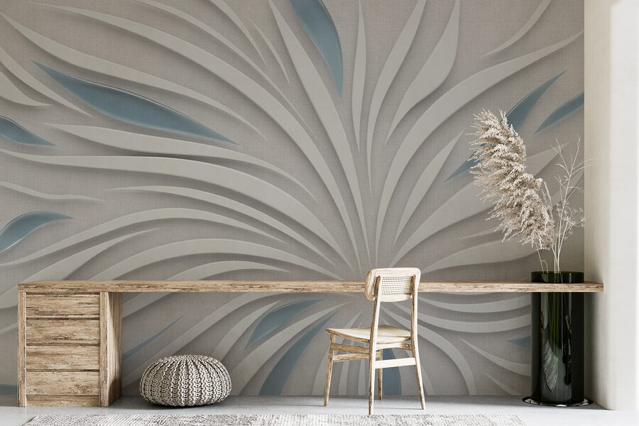 Carta da parati Design bianco e blu su superficie grigia - immagine 2
