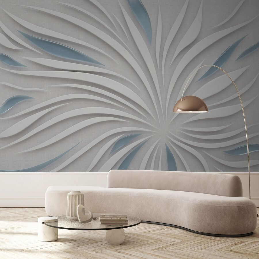 Carta da parati Design bianco e blu su superficie grigia - immagine 3
