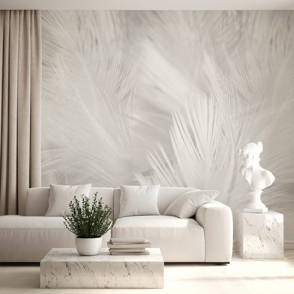 White feathers on a white surface