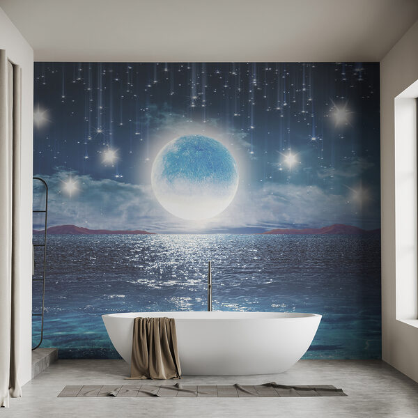 Luna sull'acqua con stelle e nuvole Luna sull'acqua con stelle e nuvole