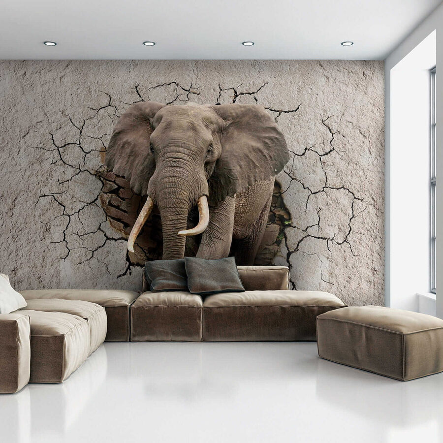 Un elefante che attraversa un muro