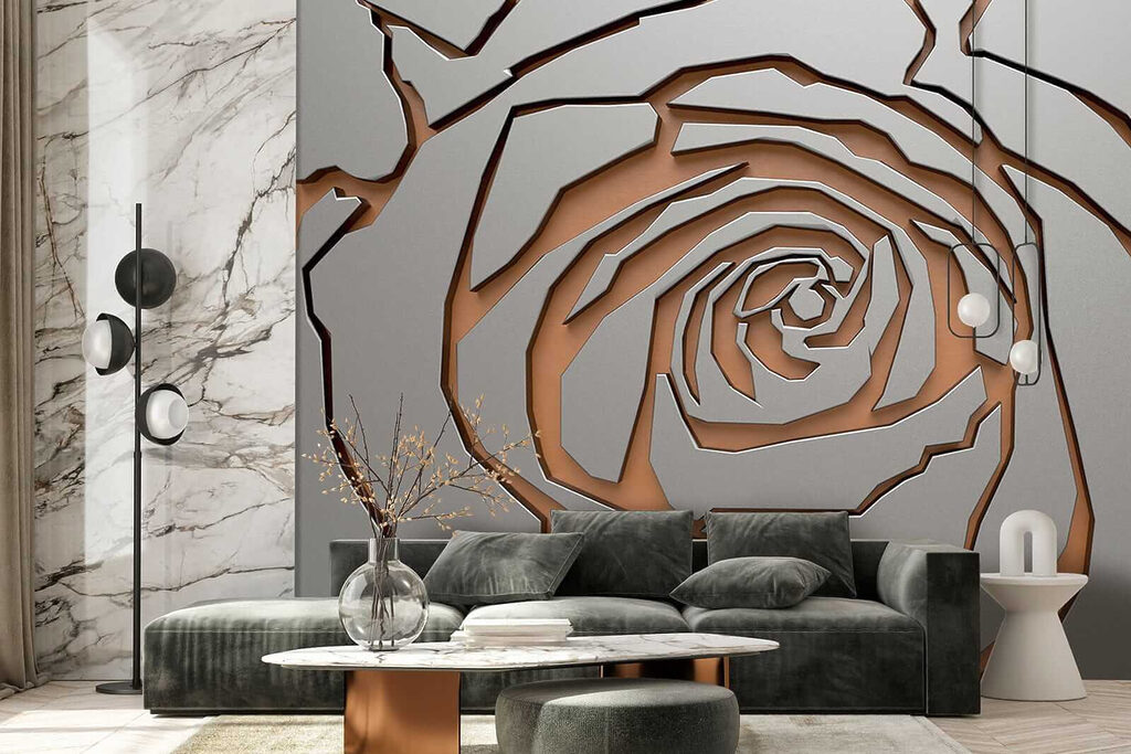 Abstract rose design in metallic texture