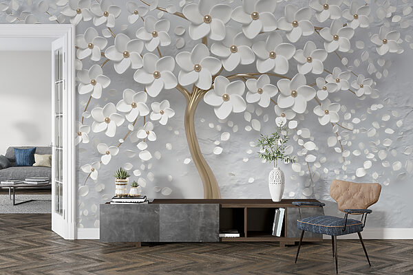 Albero con fiori e foglie bianche u37065pih1mr 600x400 - Albero con fiori e foglie bianche