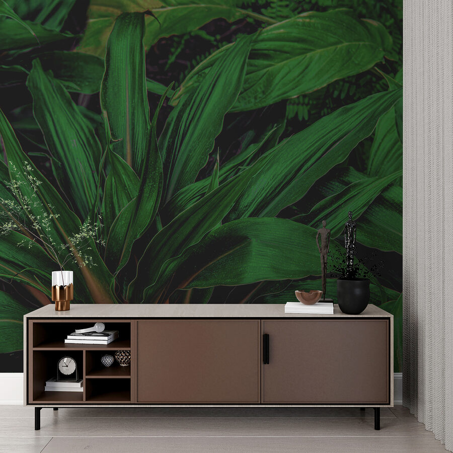 Foglie tropicali di un verde intenso.