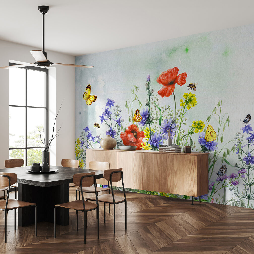 Painting of flowers and butterflies