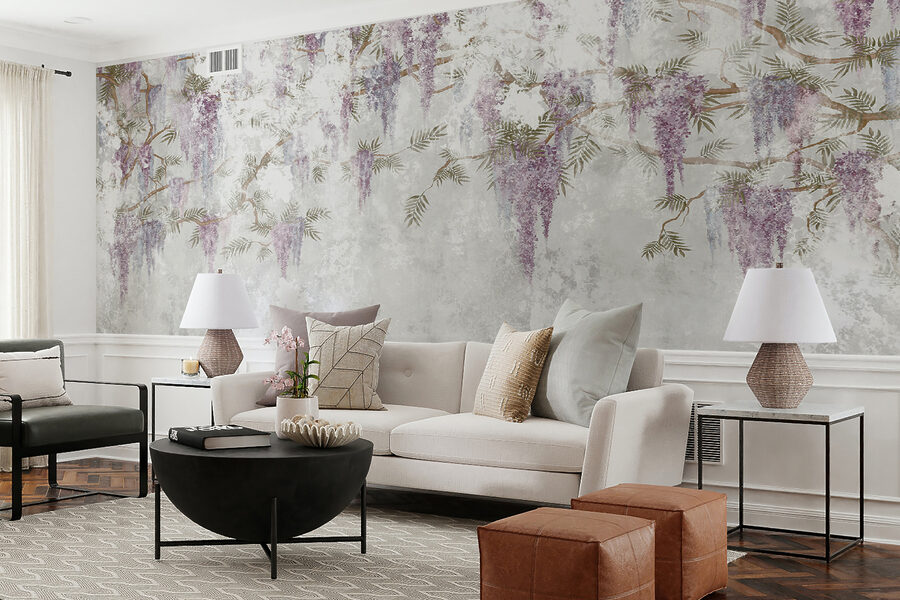 Carta da parati Parete bianca con fiori viola - immagine 6