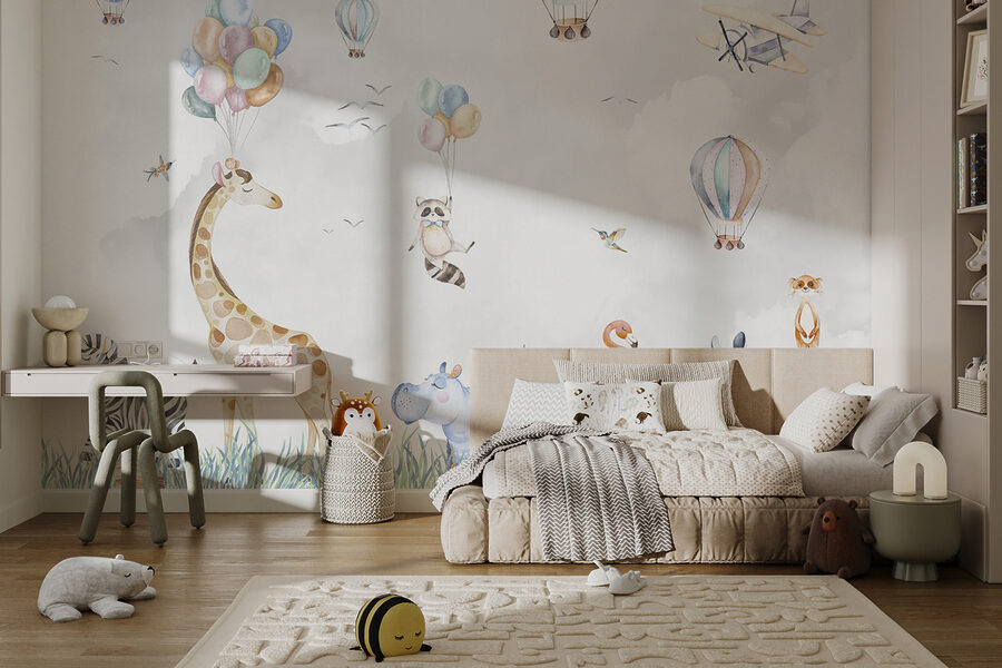 Murale di animali e palloncini