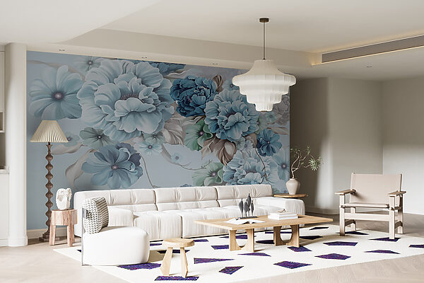 Composizione floreale blu tenue in fiore. Composizione floreale blu tenue in fiore.