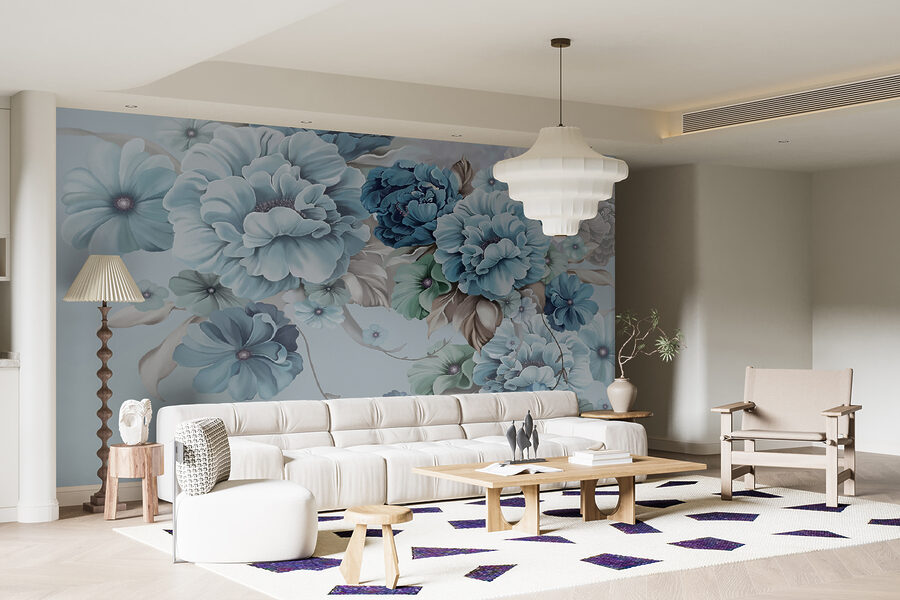 Composizione floreale blu tenue in fiore.