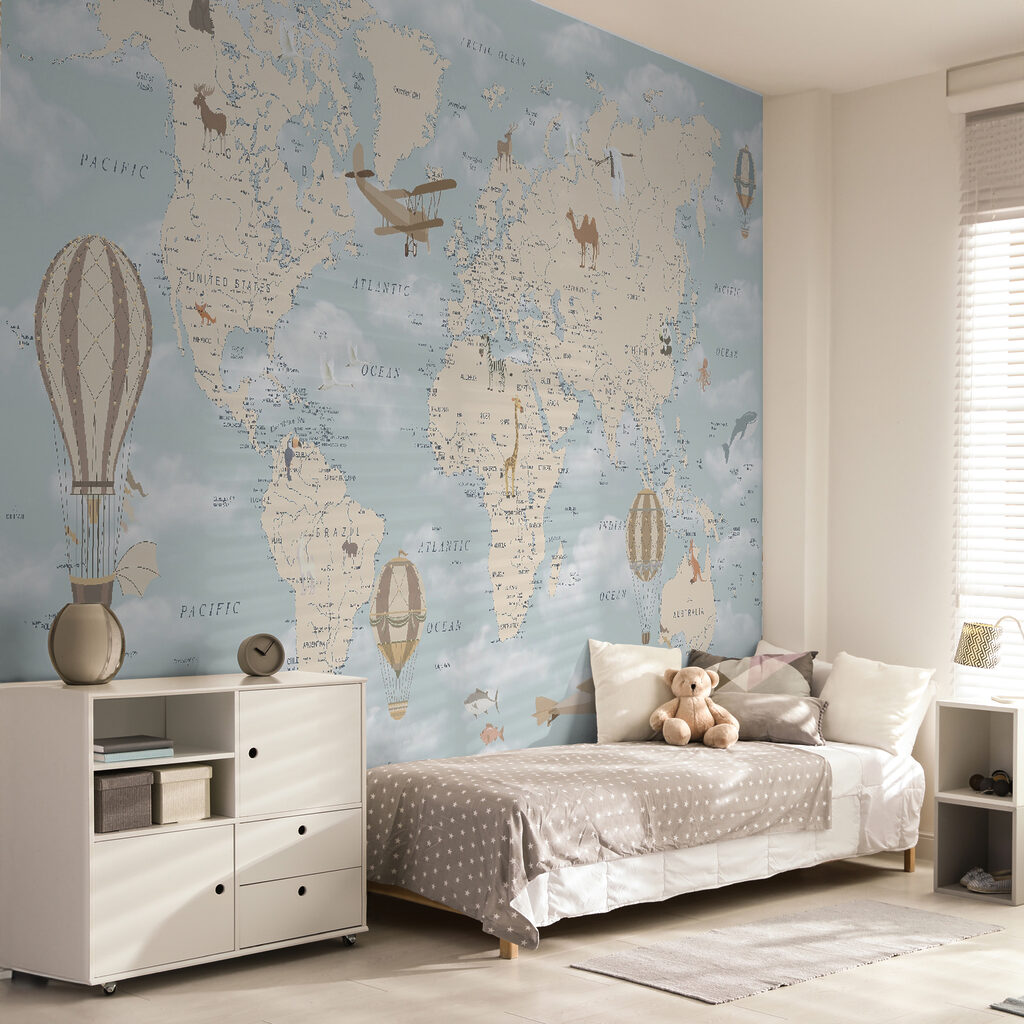 u60135pir1ms 1024x1024 - Mappa del mondo con diversi animali e uccelli
