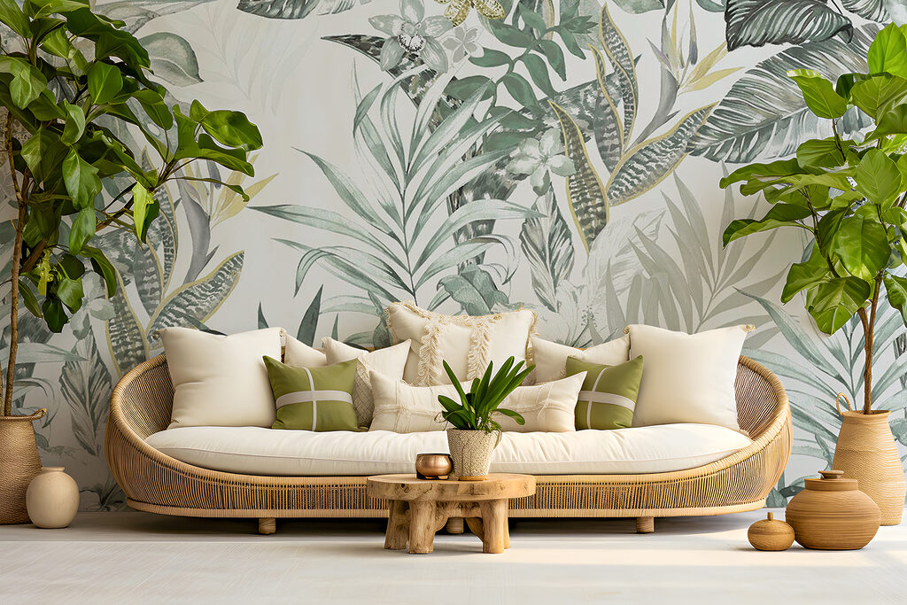 Wallpaper with leaves and flowers Wallpaper with leaves and flowers