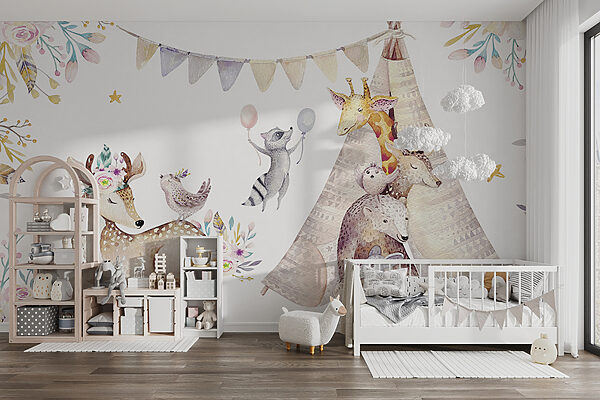 Group of animals with a teepee Group of animals with a teepee