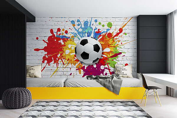Pallone da calcio su un muro di mattoni Pallone da calcio su un muro di mattoni