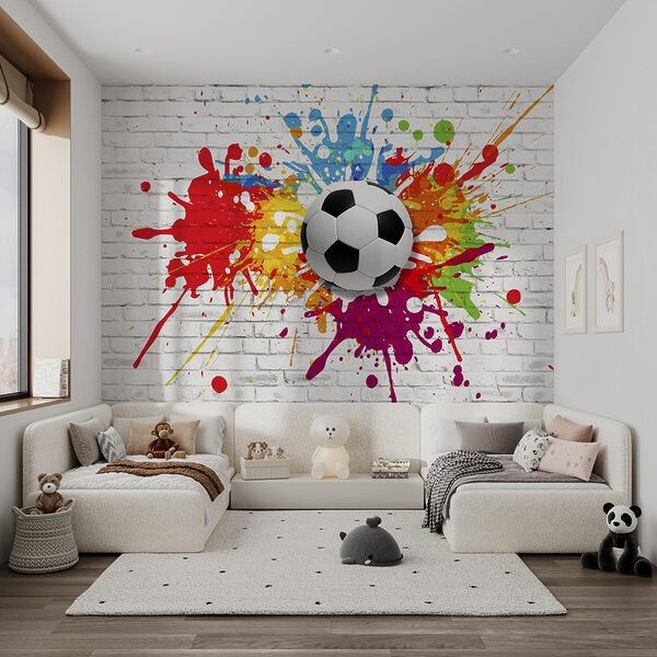 Pallone da calcio su un muro di mattoni Pallone da calcio su un muro di mattoni