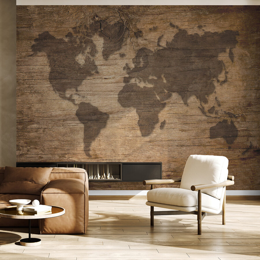 Mappa del mondo su una superficie di legno