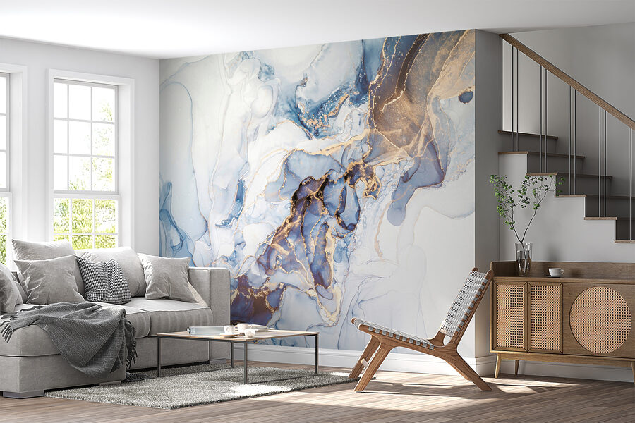 Arte astratta morbida in bianco e blu.