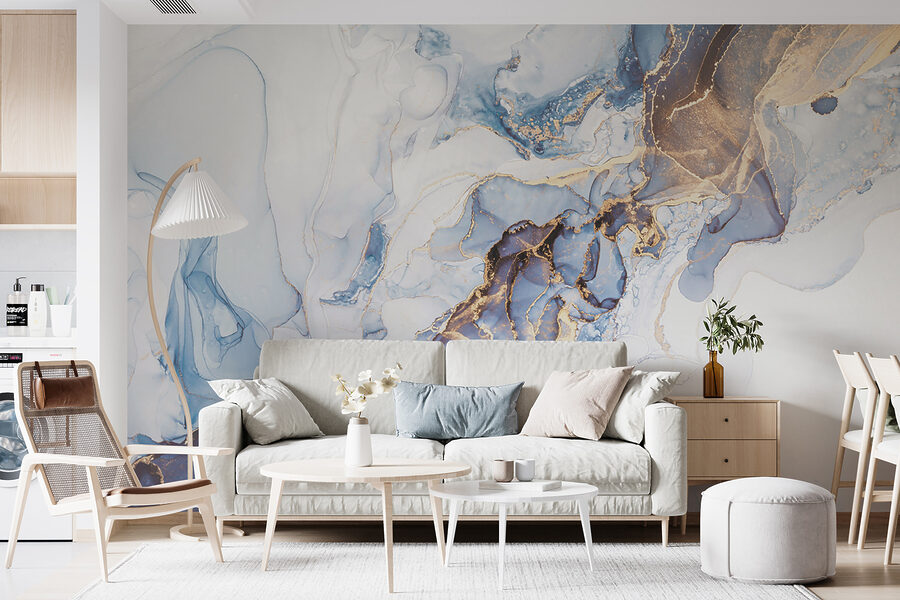 Arte astratta morbida in bianco e blu.