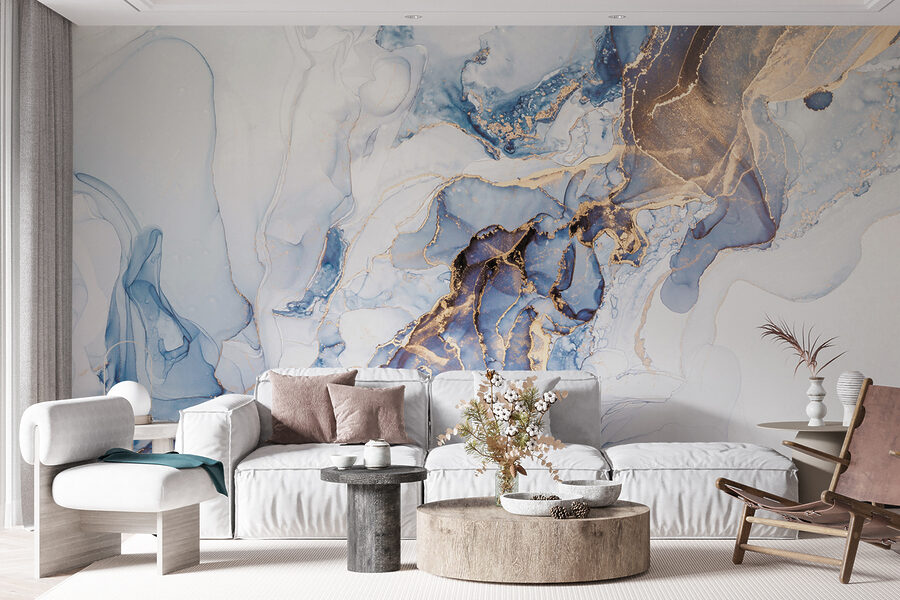 Arte astratta morbida in bianco e blu.