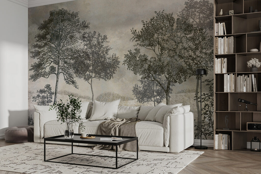 Drawing of trees in a field