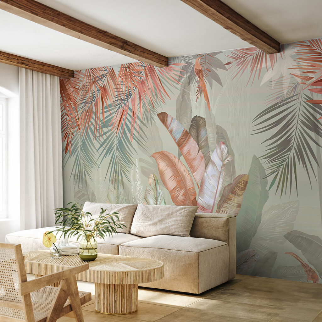Tropical foliage in soft pastel hues Tropical foliage in soft pastel hues