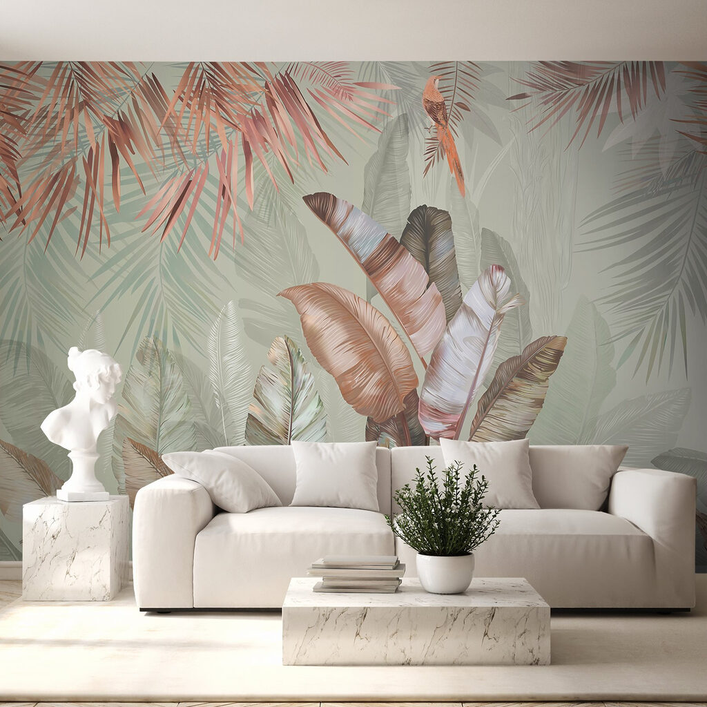 Tropical foliage in soft pastel hues Tropical foliage in soft pastel hues