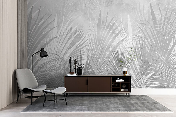 A grey and white background with plants