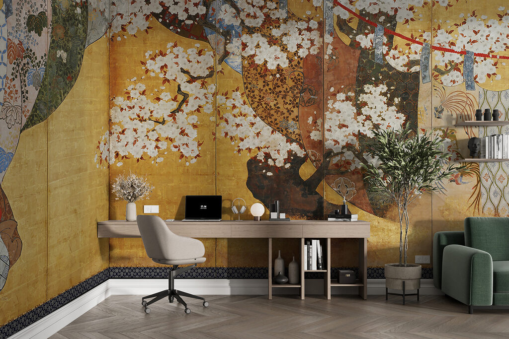 Screen with a painting of a tree