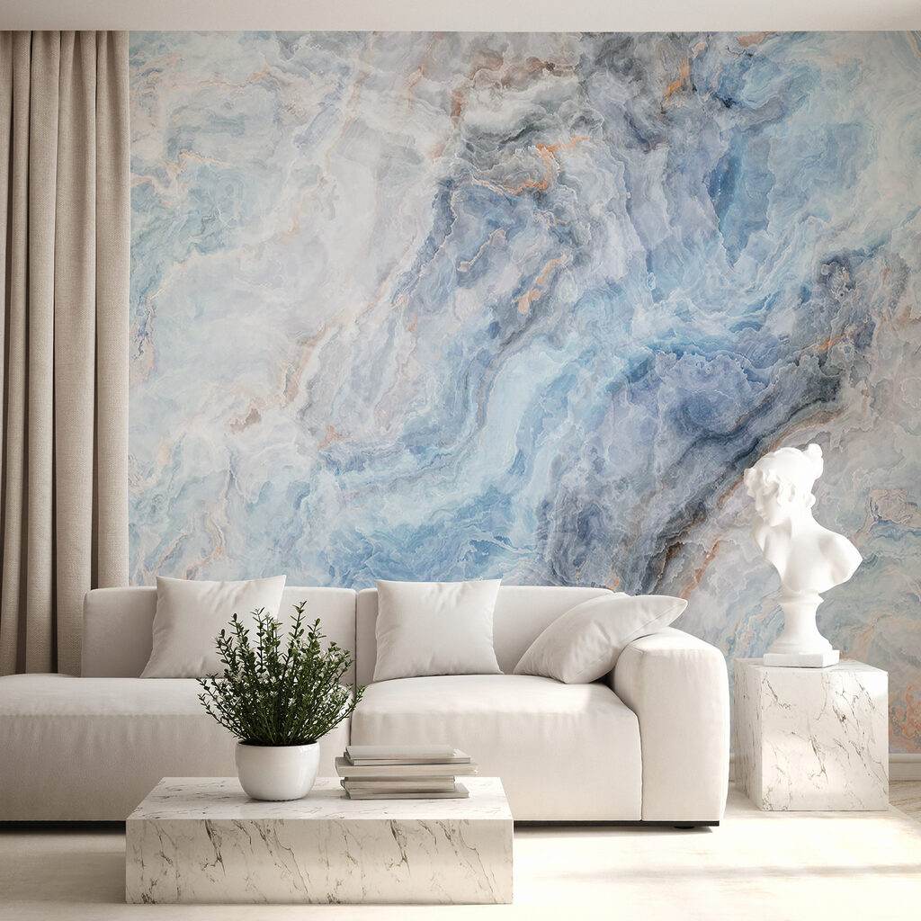 Fluid blues and soft, swirling textures