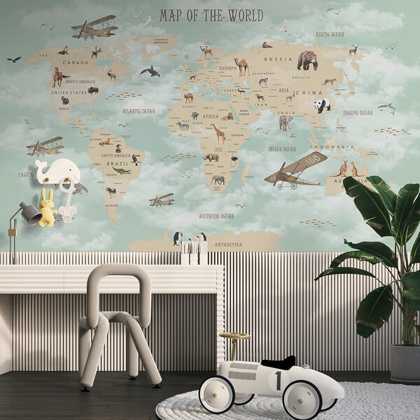 Mappa del mondo con animali Mappa del mondo con animali