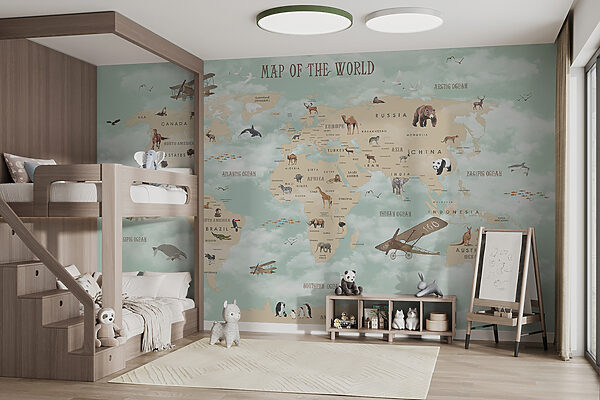 Mappa del mondo con animali Mappa del mondo con animali