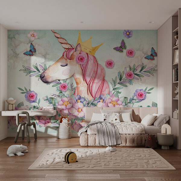 Unicorno acquerellato con corona e fiori Unicorno acquerellato con corona e fiori