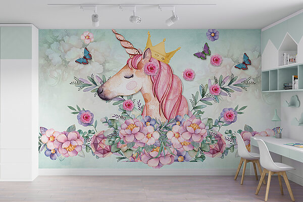 Unicorno acquerellato con corona e fiori Unicorno acquerellato con corona e fiori