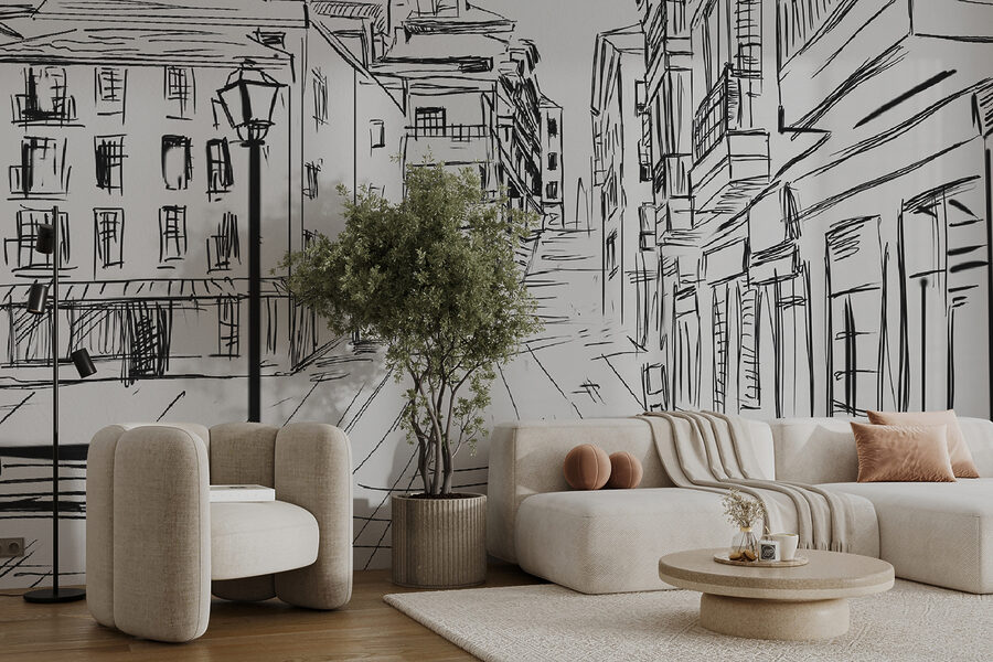 Carta da parati Disegno di una strada con edifici - immagine 2