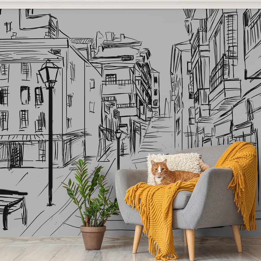 Carta da parati Disegno di una strada con edifici - immagine 3