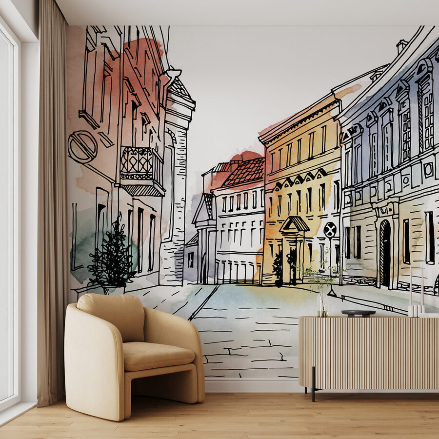 Disegno di una strada con edifici Disegno di una strada con edifici