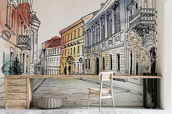 Disegno di una strada con edifici Disegno di una strada con edifici