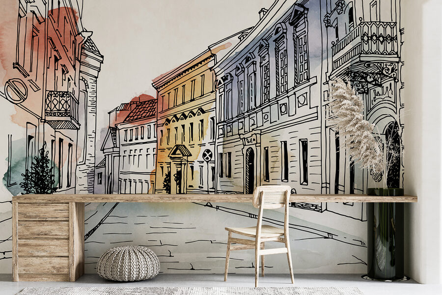 Disegno di una strada con edifici Disegno di una strada con edifici