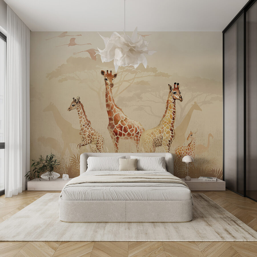 Gruppo di giraffe in un campo Gruppo di giraffe in un campo