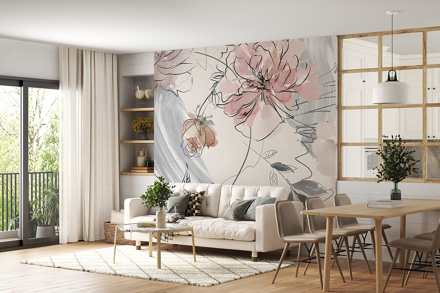Motivo floreale con fiori bianchi e neri