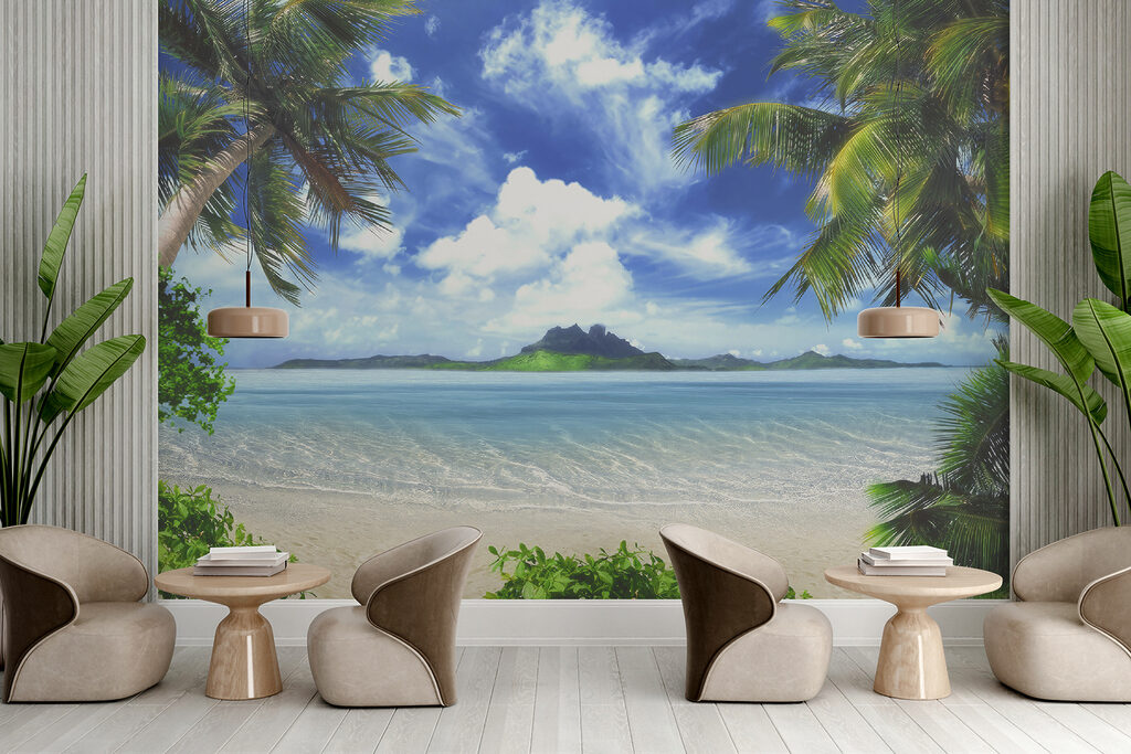 Beach with palm trees and blue water