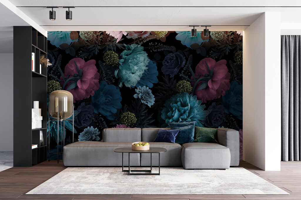 Vibrant floral pattern on black background