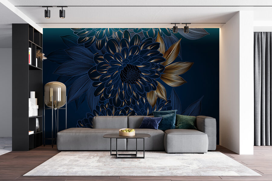 Elegante disegno floreale su sfondo scuro.