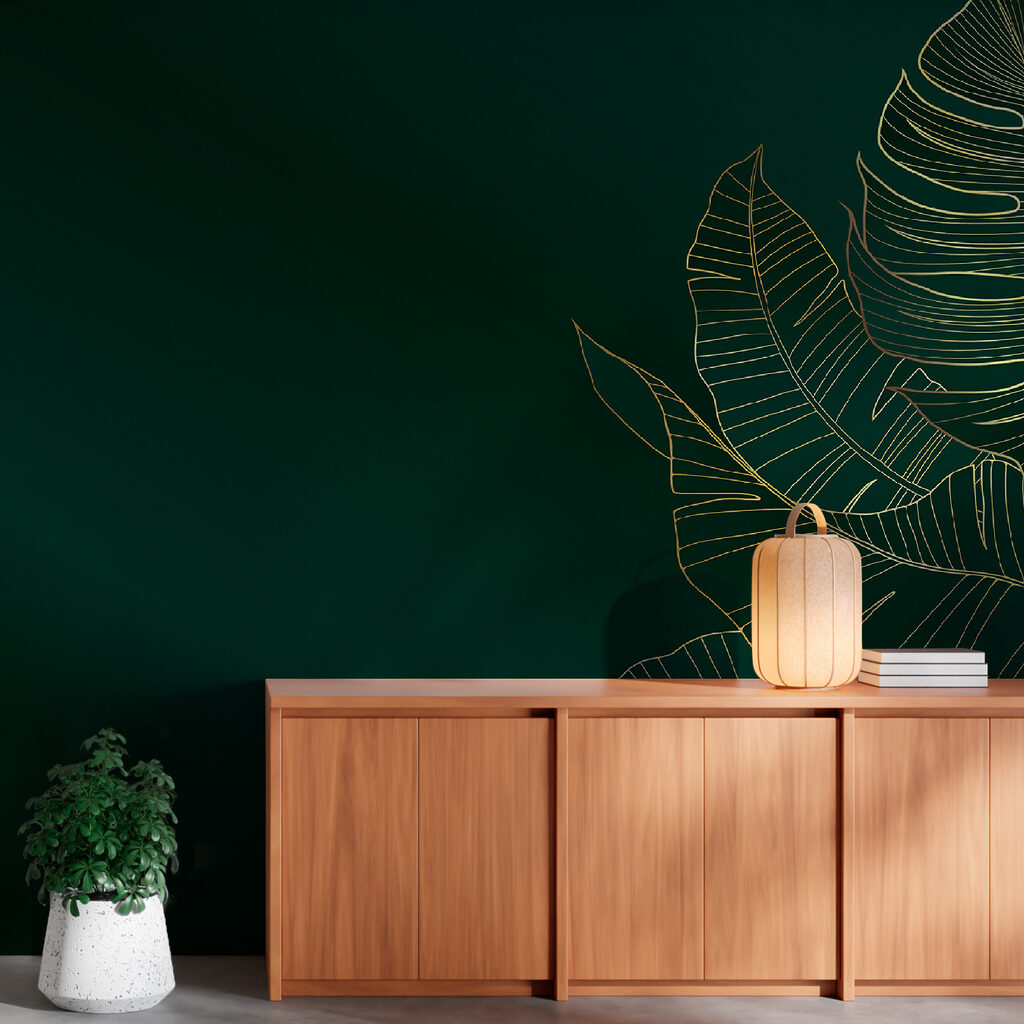 Elegant foliage on dark emerald backdrop