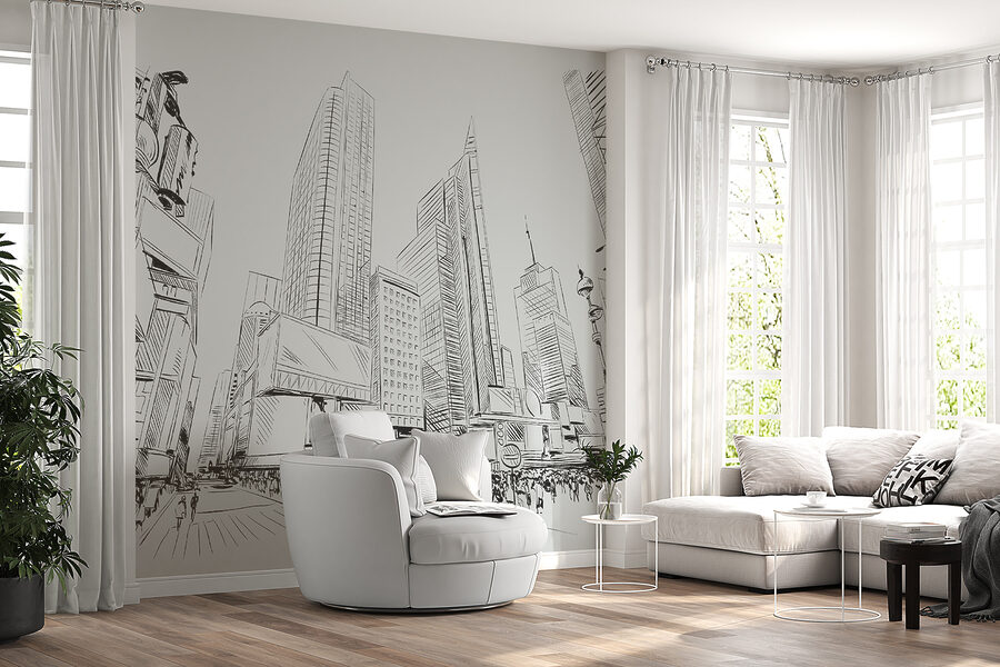 Disegno di una città con edifici alti Disegno di una città con edifici alti