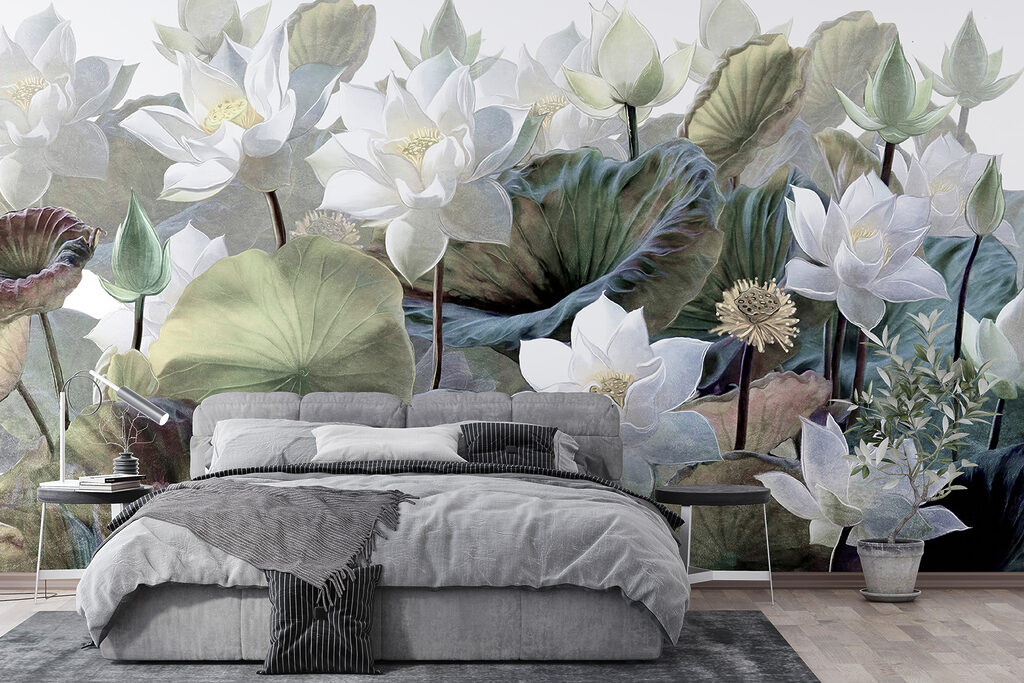 Group of white flowers and green leaves Group of white flowers and green leaves