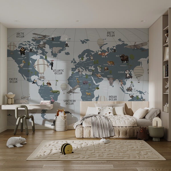 Mappa del mondo con animali Mappa del mondo con animali