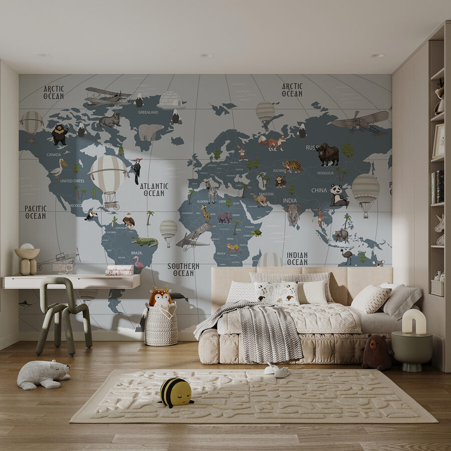 Mappa del mondo con animali Mappa del mondo con animali